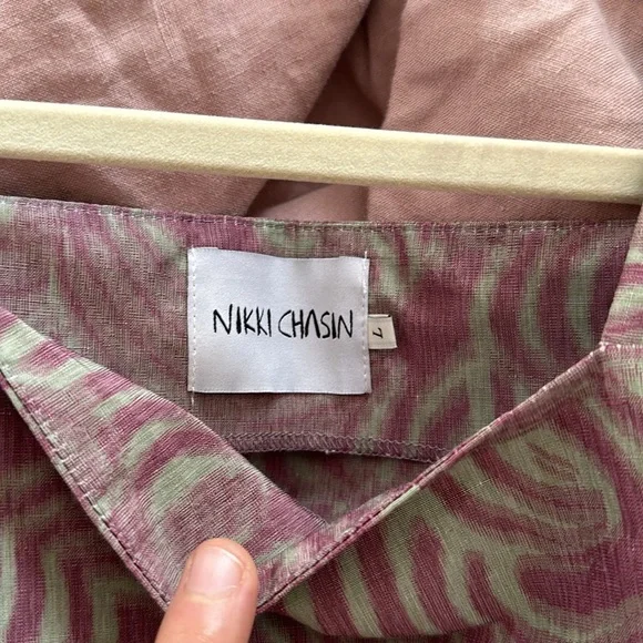 Nikki Chasin Felix dress in green burgundy swirl, size L - Picture 4 of 5